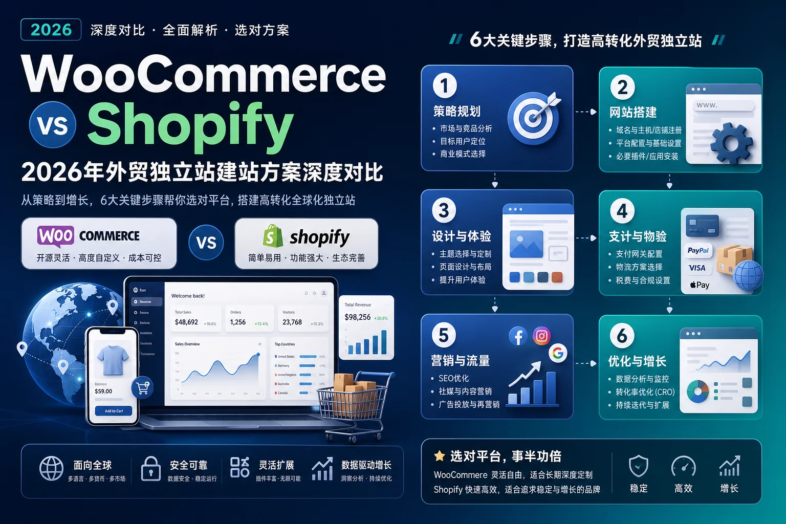 WooCommerce vs Shopify:2026年外贸独立站建站方案深度对比