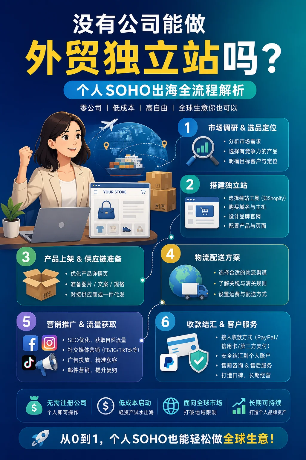 没有公司能做外贸独立站吗?个人SOHO出海全流程解析
