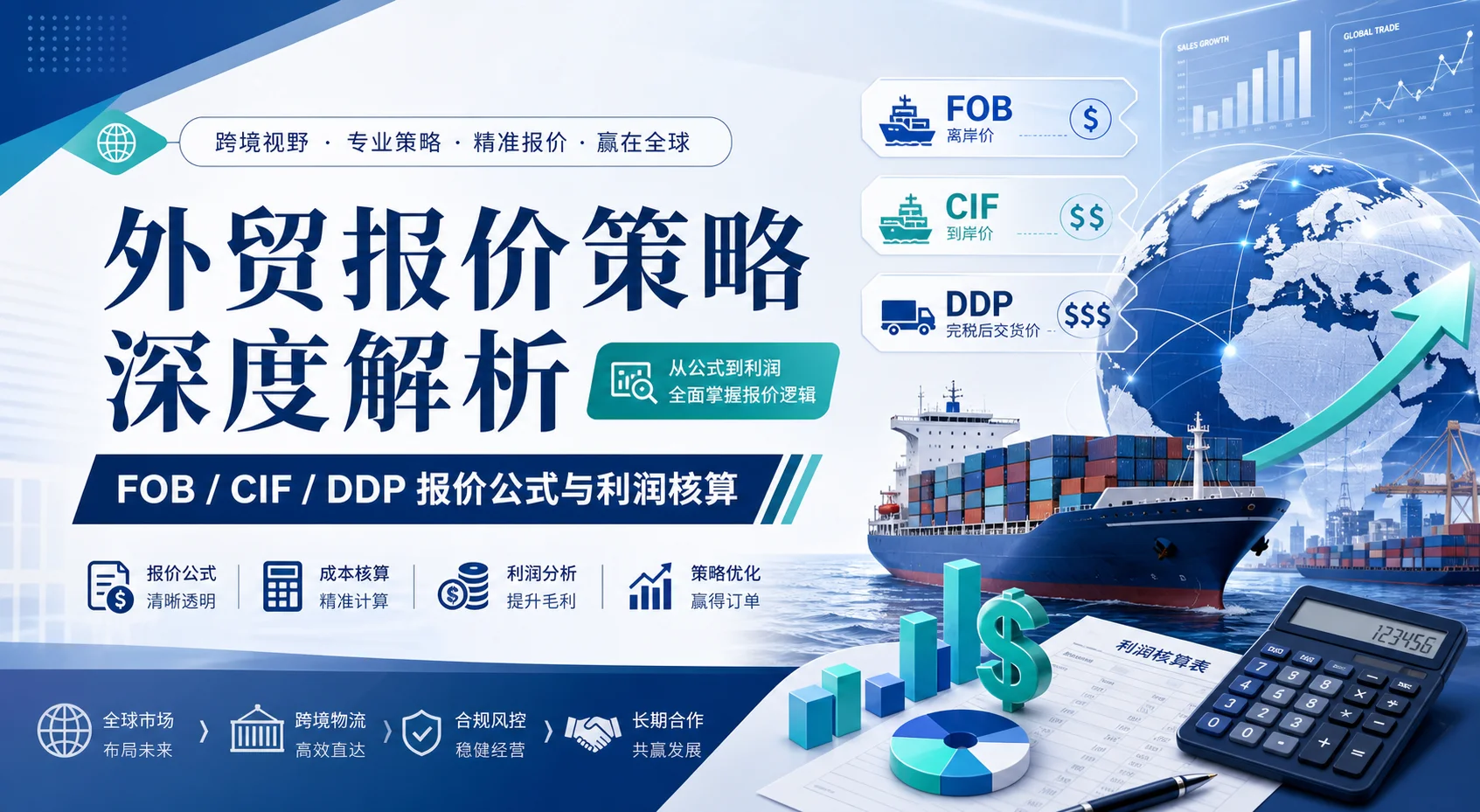 外贸报价策略深度解析：FOB/CIF/DDP报价公式与利润核算