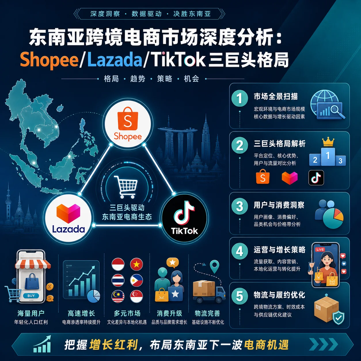 东南亚跨境电商市场深度分析:Shopee/Lazada/TikTok三巨头格局