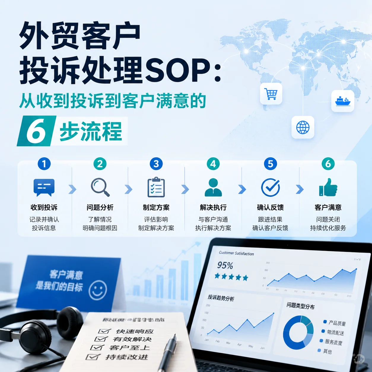 外贸客户投诉处理SOP：从收到投诉到客户满意的6步流程